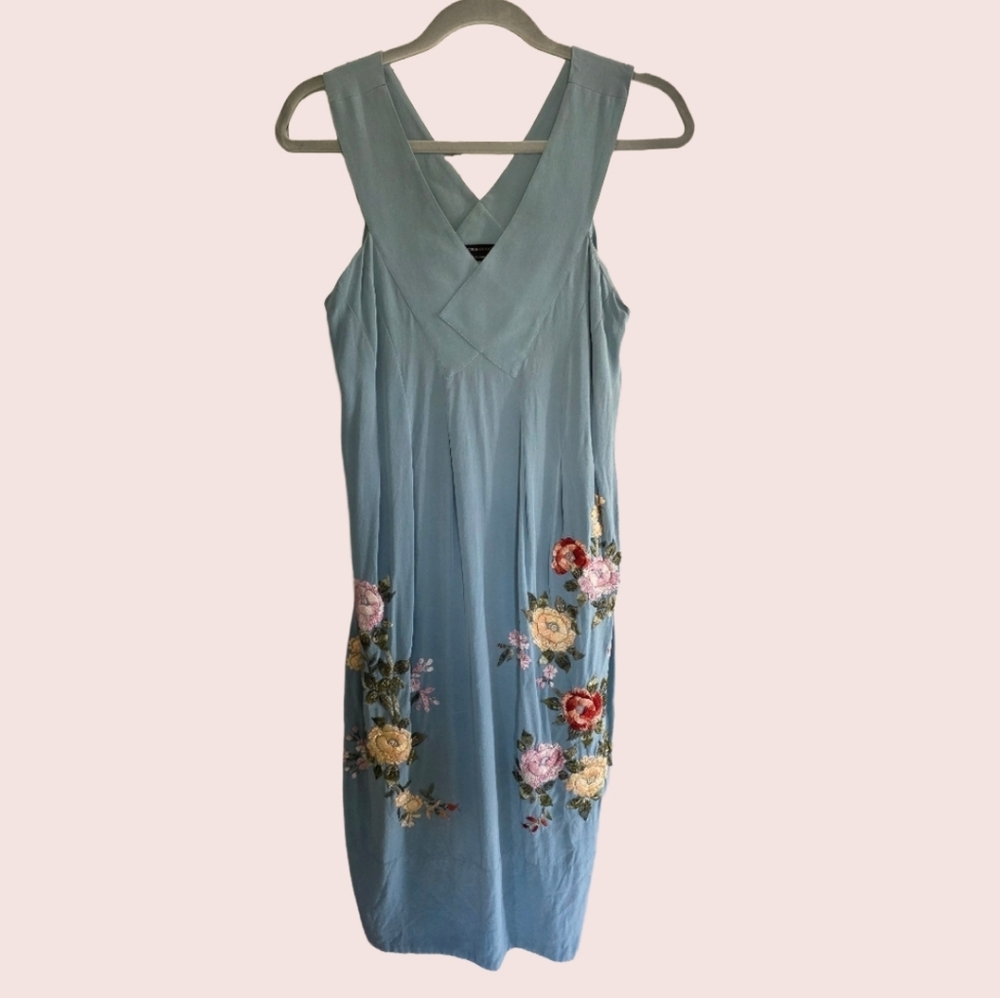 100% SILK embroidered BCBGMaxAzria Midi Dress